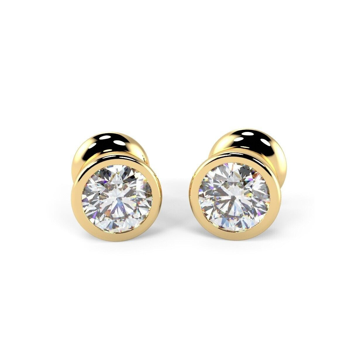 0.80 Carat Natural Round Diamond Bezel Set Push Back Stud Earrings In 18K Yellow Gold