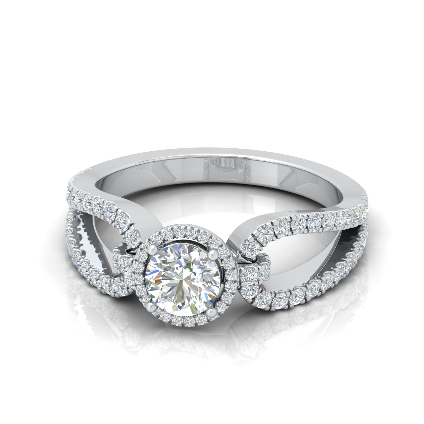 Round Diamond Halo Designer Engagement Ring