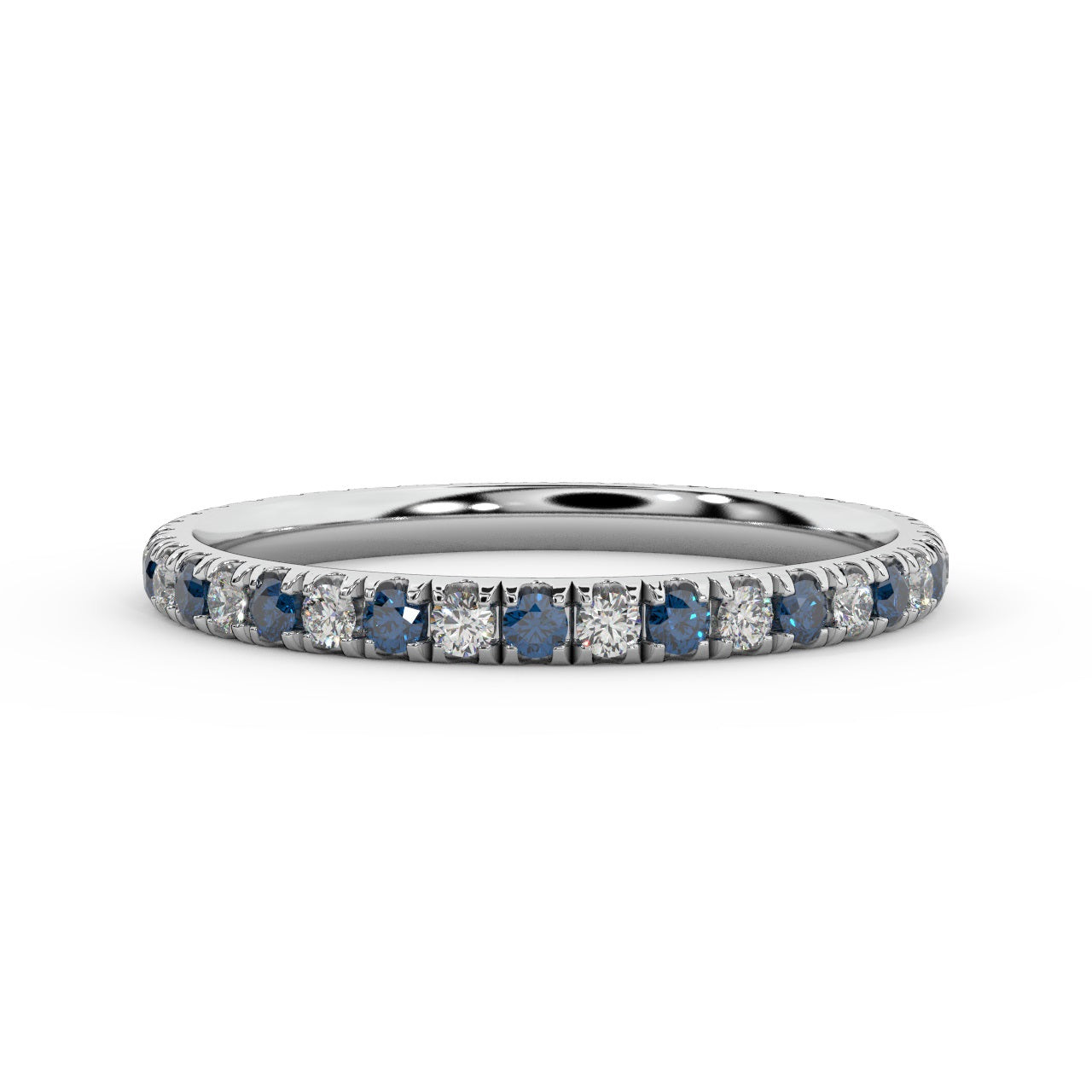 100% NATURAL 2MM MICRO PAVE SET SAPPHIRE AND DIAMOND FULL ETERNITY RING IN PLATINUM