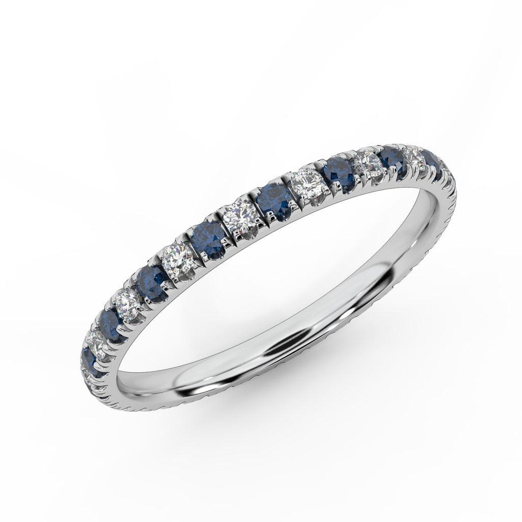 100% NATURAL 2MM MICRO PAVE SET SAPPHIRE AND DIAMOND FULL ETERNITY RING IN PLATINUM