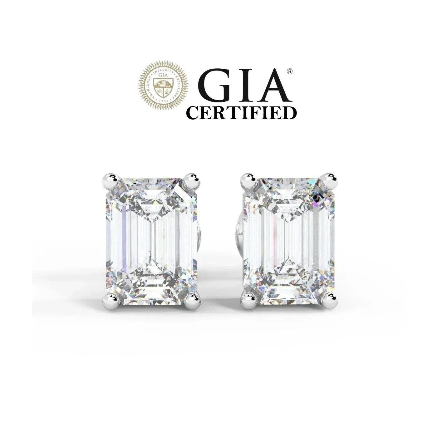 GIA 2.00CT E-F/VVS Natural Emerald Diamond Screw Back Stud Earring In Platinum