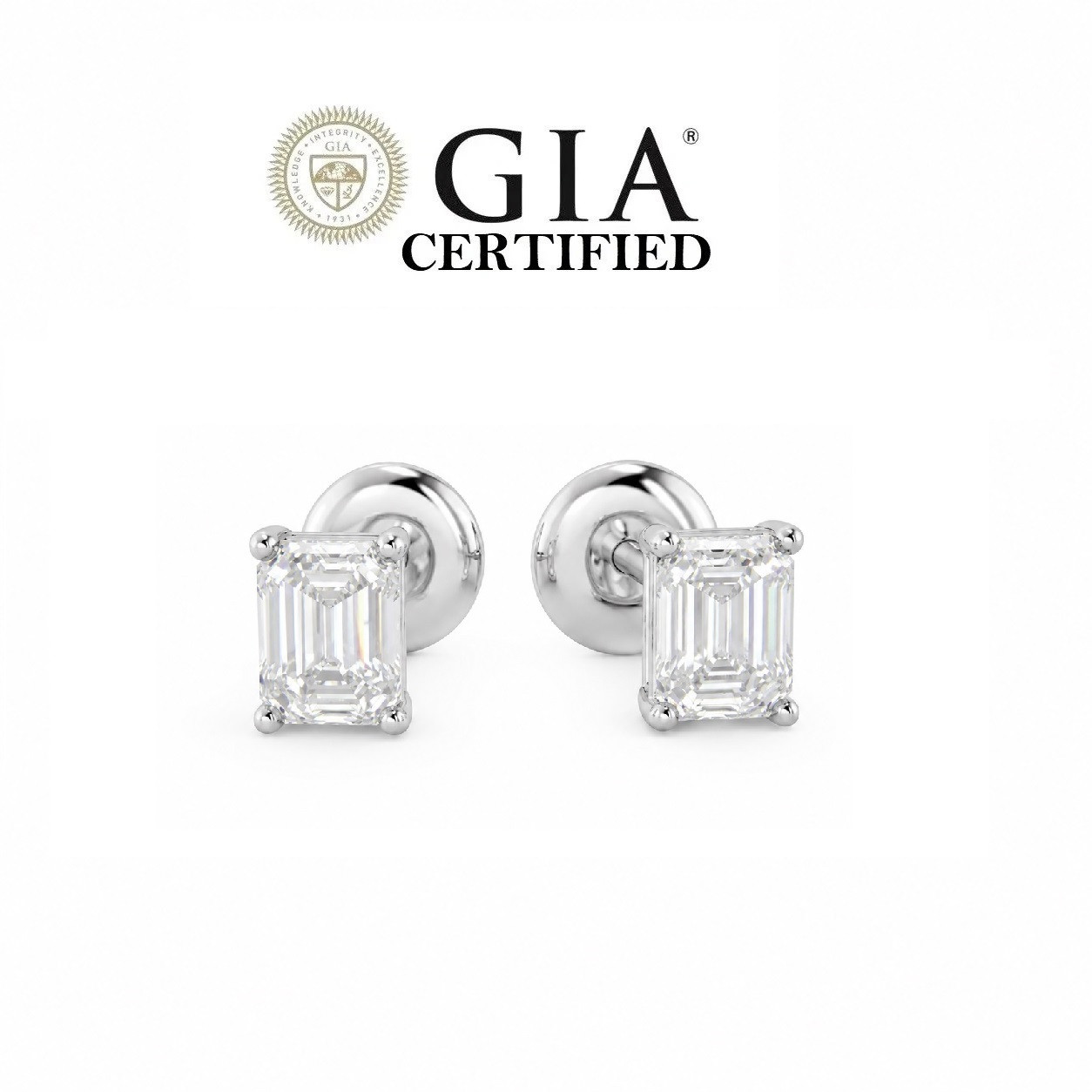 GIA Certified 1.82CT G/VS Natural Emerald Diamond Screw Back Stud Earring in 950 Platinum