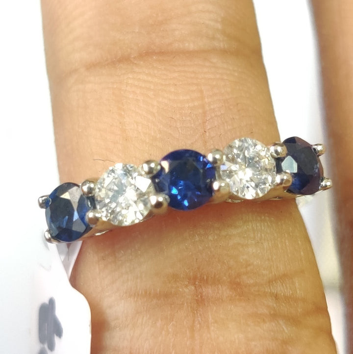 BLUE SAPPHIRE & DIAMONDS WOMEN'S 5 STONE RING IN PLATINUM - 1.50 CARAT