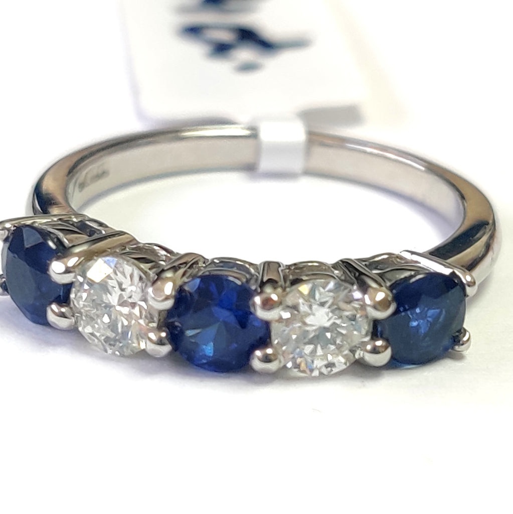 BLUE SAPPHIRE & DIAMONDS WOMEN'S 5 STONE RING IN PLATINUM - 1.25 CARAT