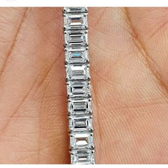 LAST PIECE..! F/VS 15.00 CT NATURAL EMERALD CUT DIAMOND BRACELET IN PLATINUM - 26.00 GRAMS