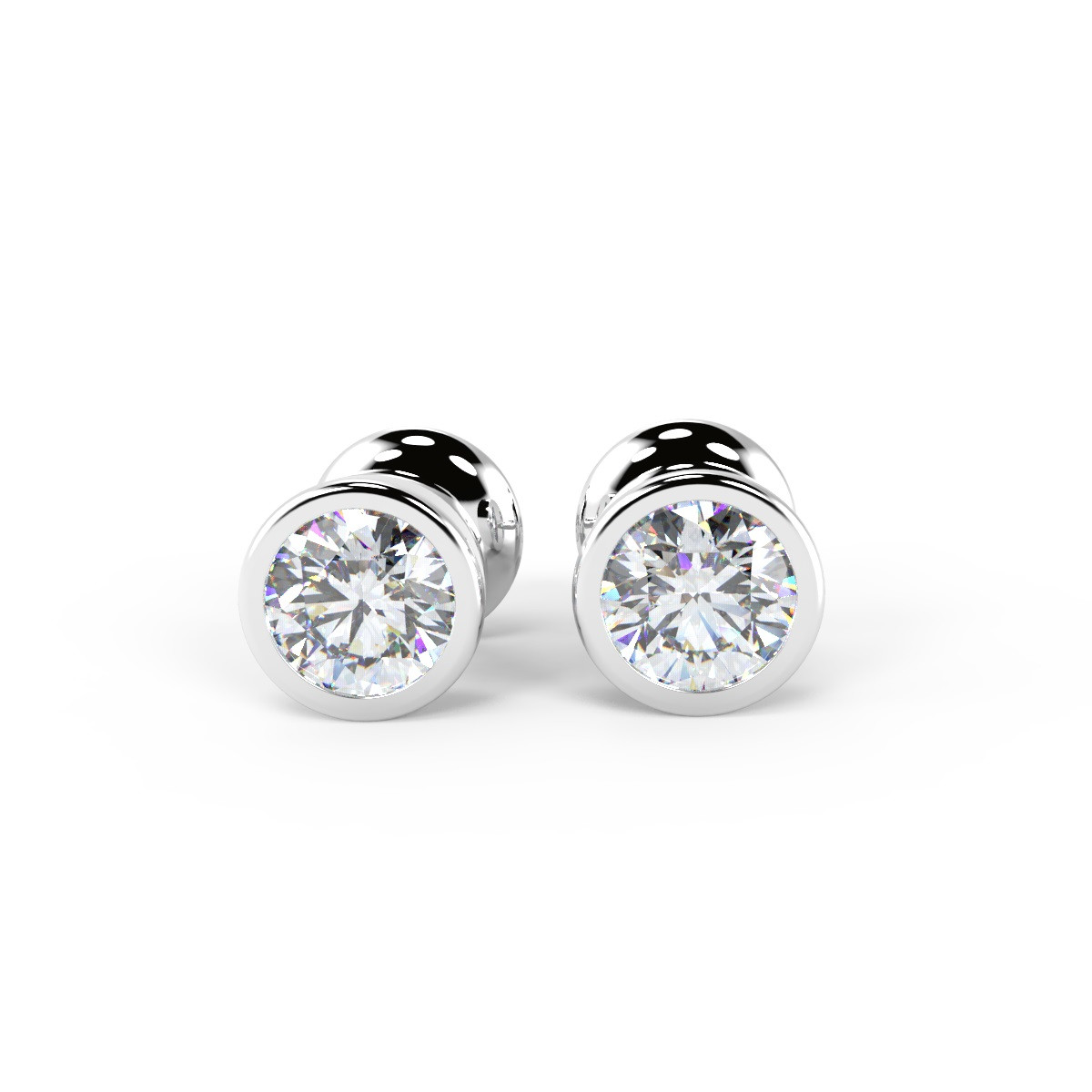 G/VS 0.60 Ct Round Diamond Bezel Set Stud Earrings In Hallmarked 18k White Gold - Push Back