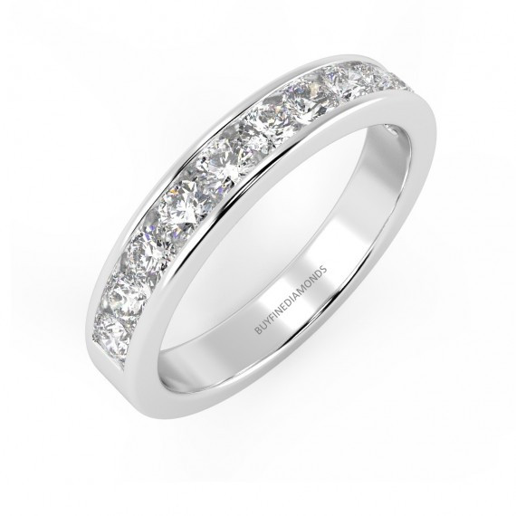 CHANNEL SET D/VS QUALITY NATURAL ROUND DIAMOND HALF ETERNITY RING IN PLATINUM/18K WHITE GOLD