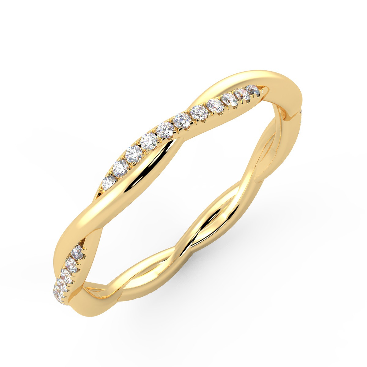 0.20 Ct Natural Round Diamond Twisted Full Eternity Ring, Women Diamond Wedding Ring, Yellow Gold Eternity Ring