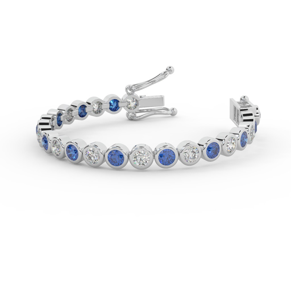 Natural Sapphire & Diamond Rubover Tennis Bracelet, 6.00ct  White Gold