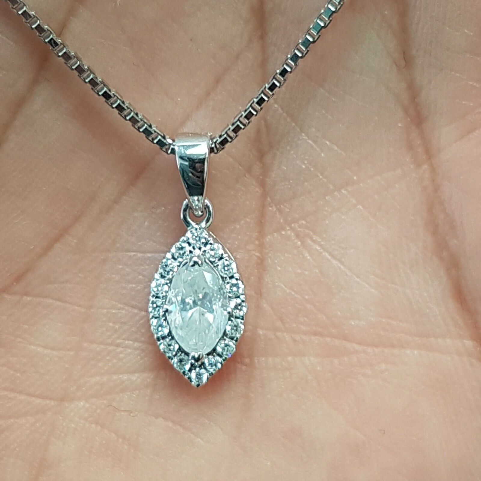 Marquise Halo Pendant with Aquamarine & 0.19 Carat TW of Diamonds in 14kt  White Gold by Michael Hill Online, THE ICONIC