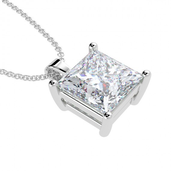 Diamond And White Gold Solitaire Princess Necklace - PDPAOLA