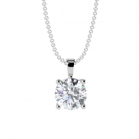 0.80Ct Solitaire Round diamond Pendant With Chain Crafted in White Gold