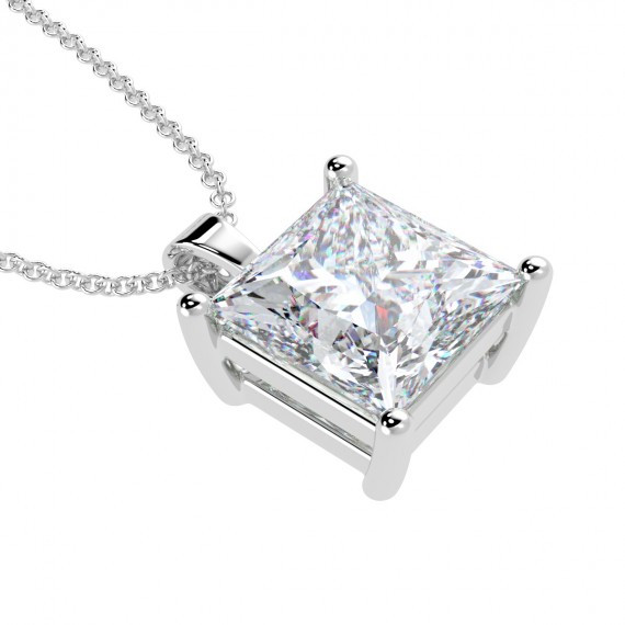 1.65Ct PRINCESS SOLITAIRE DIAMOND PENDANT WITH CHAIN IN 18K White Gold