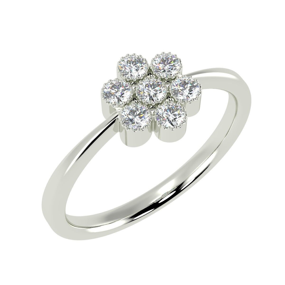 Sparkling F/SI 0.40 Ct 7 Round Diamond Cluster Ring 9KWhite Gold