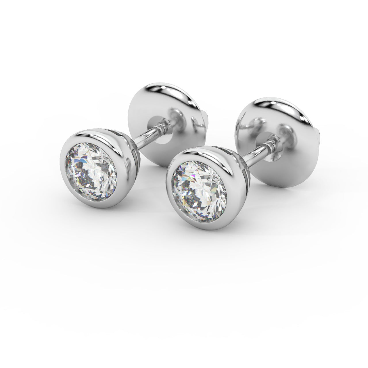 100% F/VS Natural Round Diamond Bezel Set Stud Earring In Hallmarked 18k Gold - Push Back