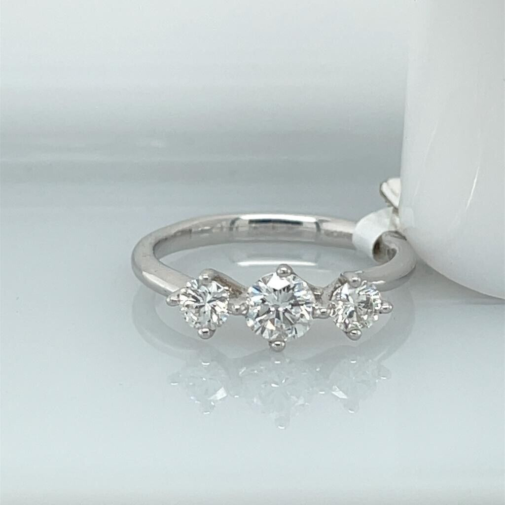 0.80CT F/VS Natural Round Diamond Trilogy Engagement Ring in 18k White Gold