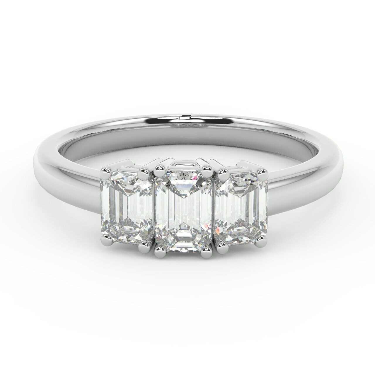 Certified F/VS 1.25 Ct Natural Emerald Cut Diamond Trilogy Engagement Ring In 18k White Gold 