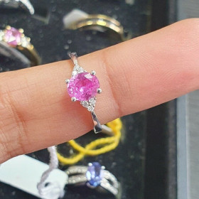 Natural 1.00 Carat Pink Sapphire Diamond Designer Ring 18k White Gold