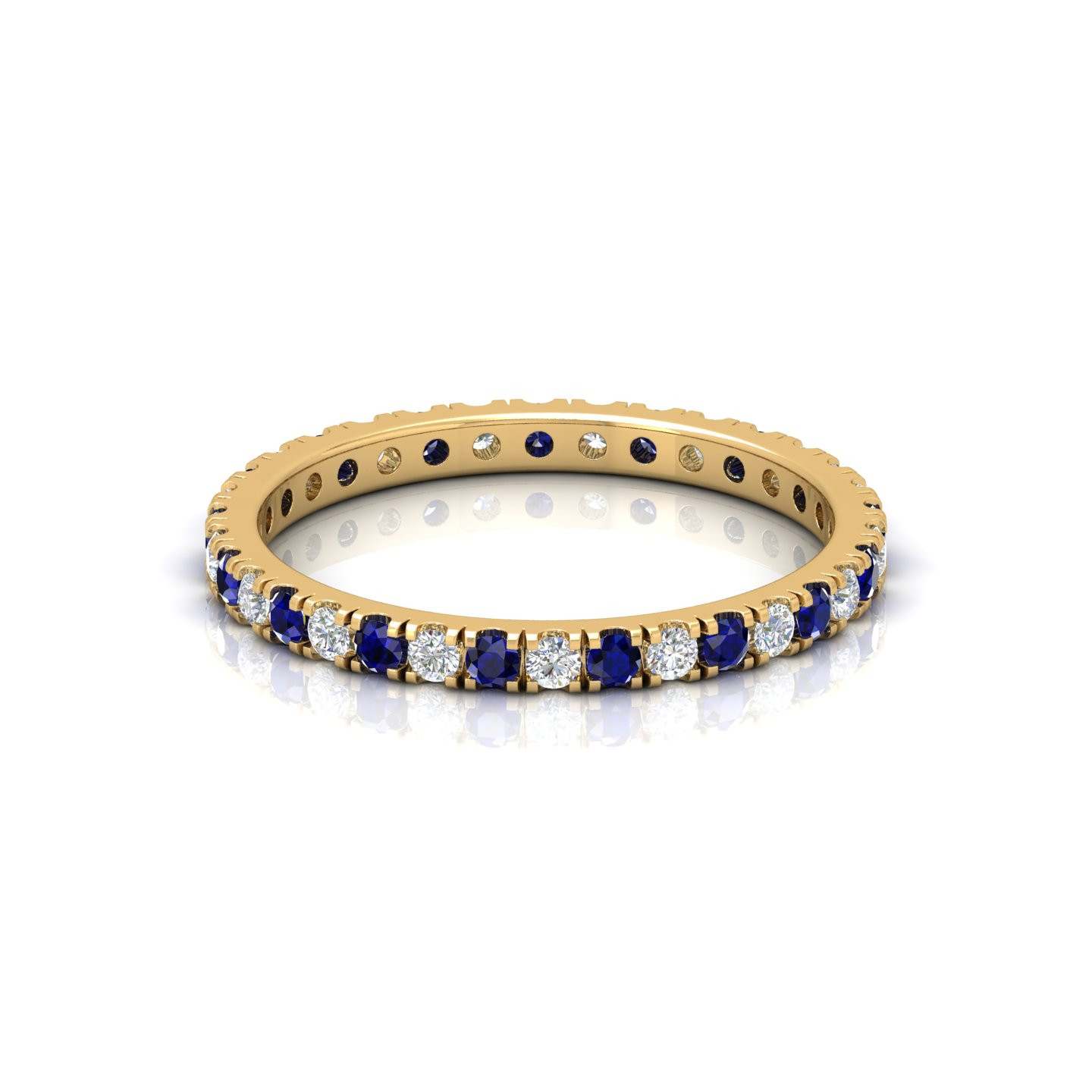 Sapphire & Round Cut Diamond Micro Pave 18k Yellow Gold Full Eternity Band 