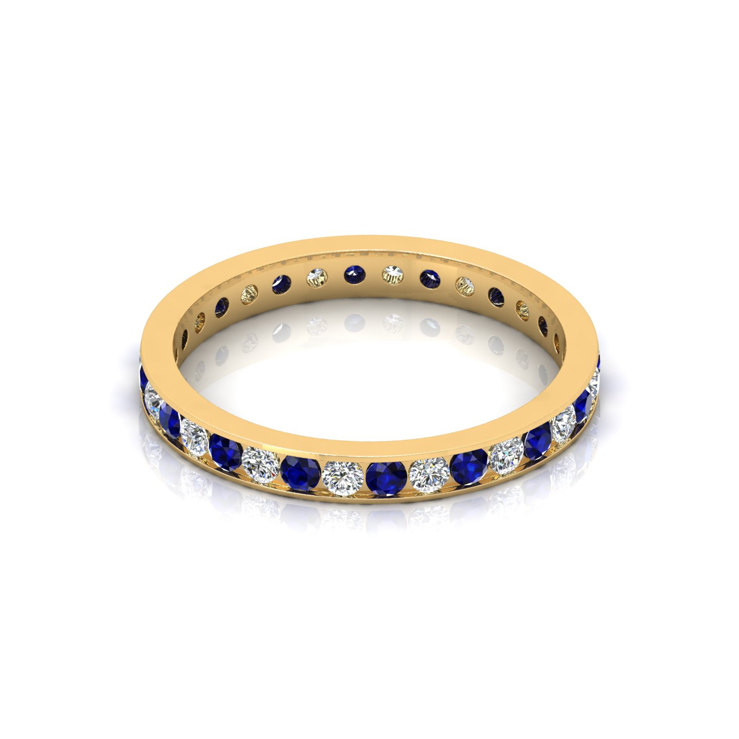  Sapphire & Round Cut Diamond Channel Set 18k Yellow Gold Full Eternity Band 