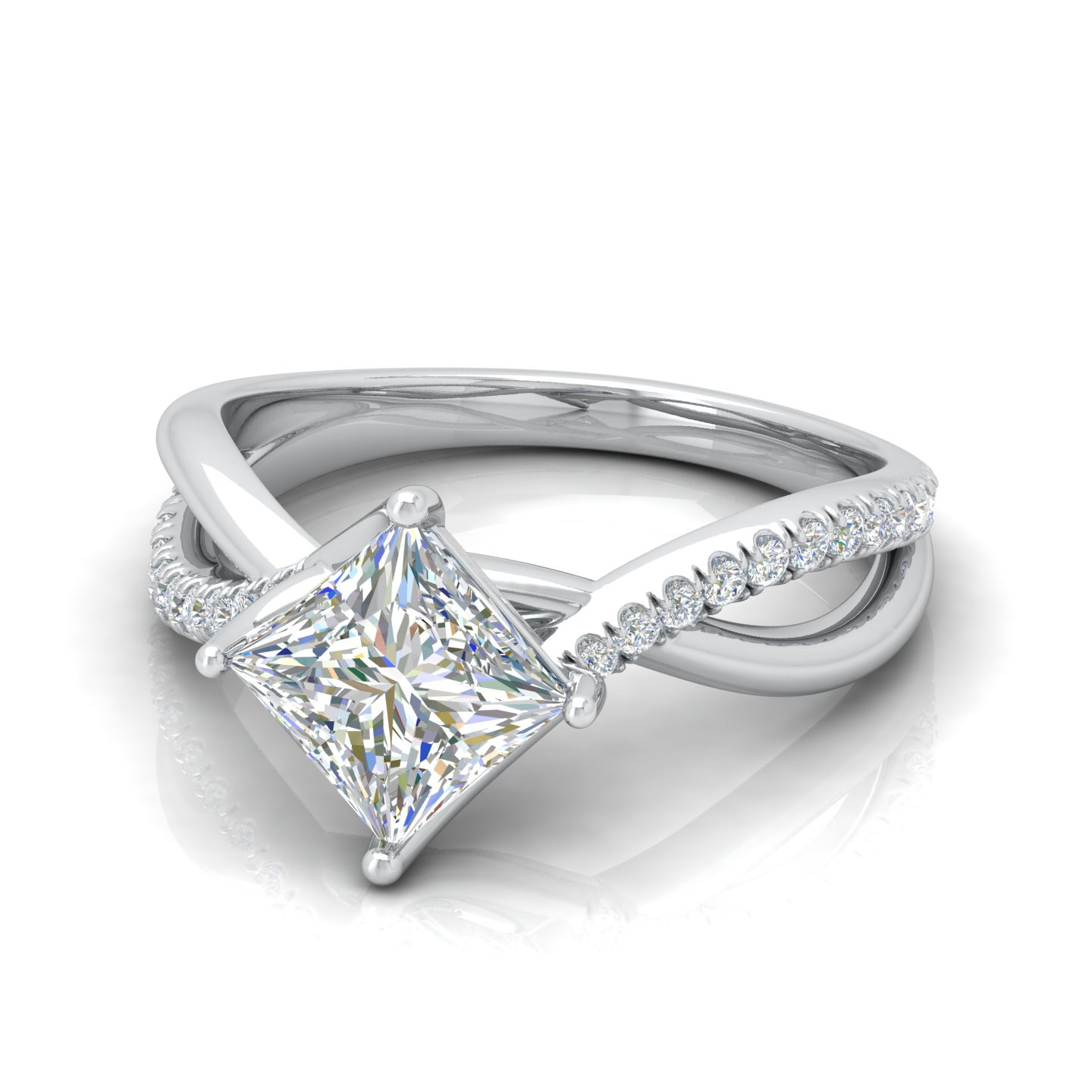 Princess With Side Diamond Twisted Engagement Ring  