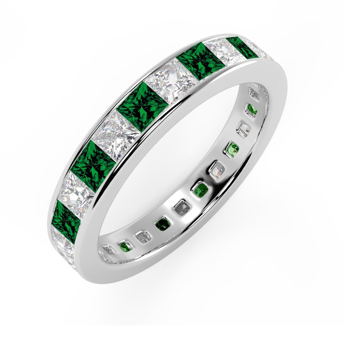 EMERALD AND PRINCESS DIAMOND FULL ETERNITY RING 1.00CT - 3.00CT